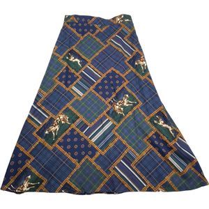 Koret Preppy A Line Skirt Blue Green Plaid Dogs Academia Size 12 Patchwork